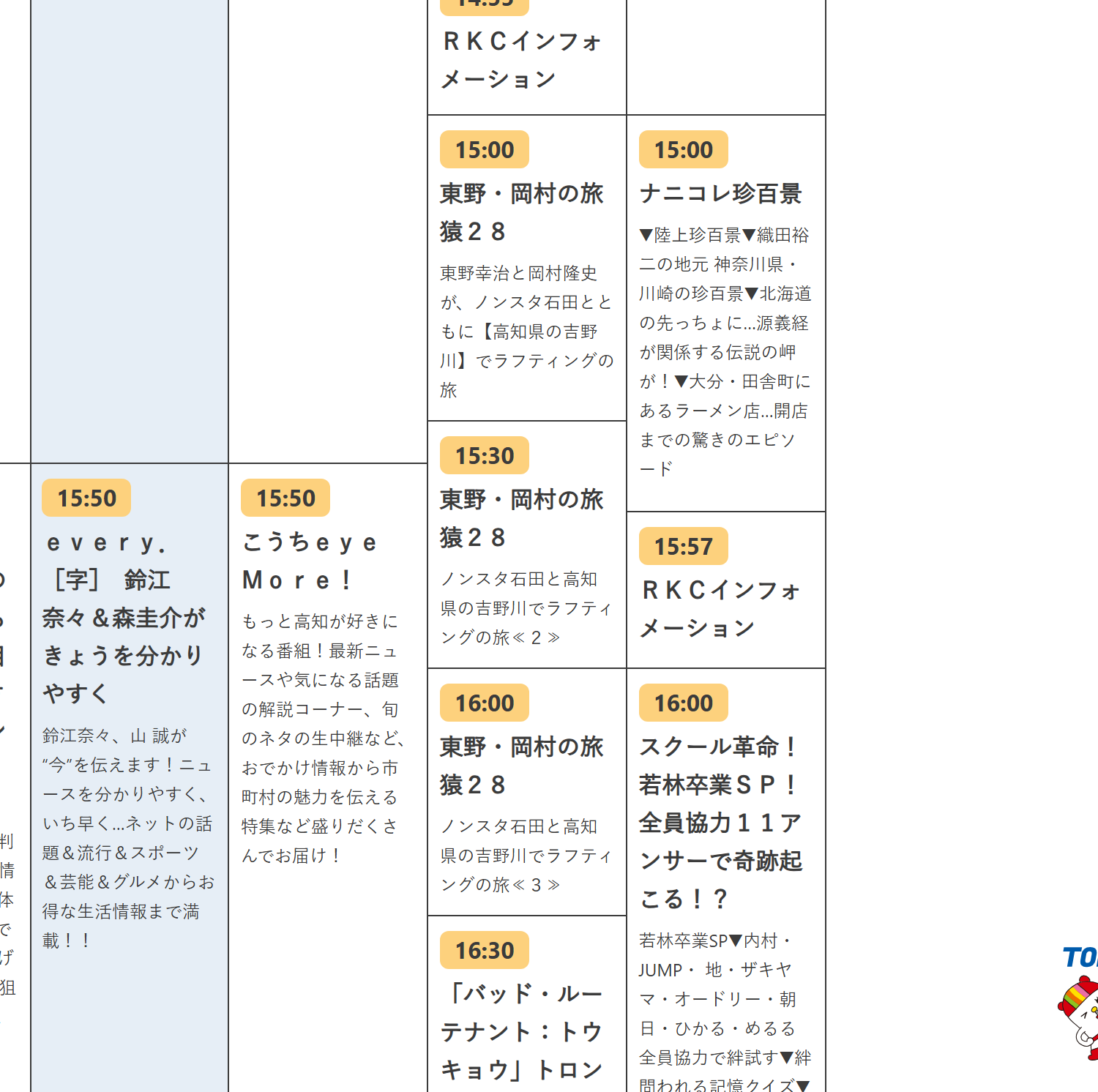 高知放送(RKC)公式番組表